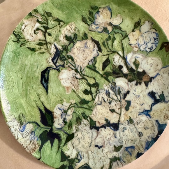 Floral Green and Cream Ceramic Art Plate